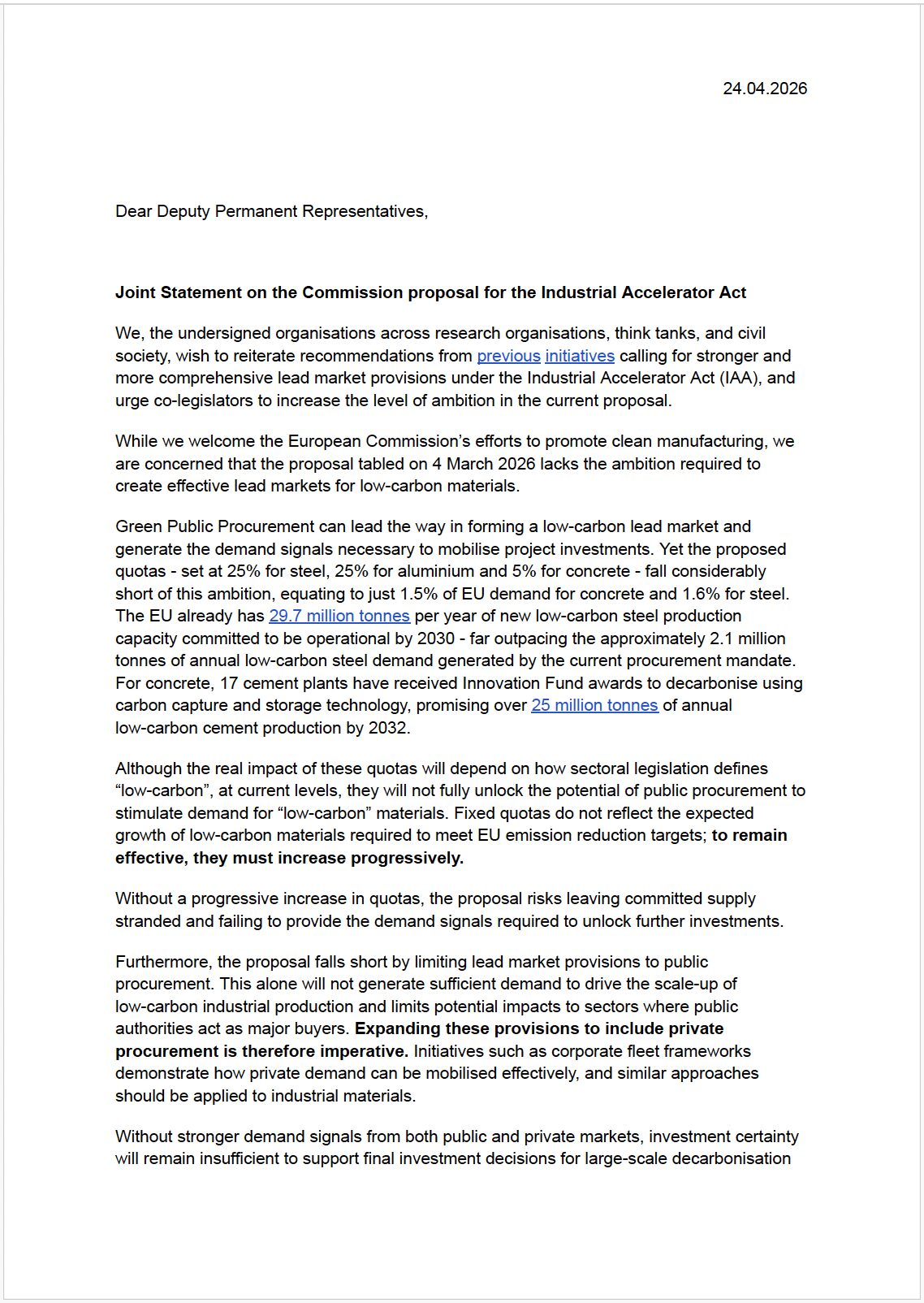 Joint Statement on the Commission proposal for the Industrial ...